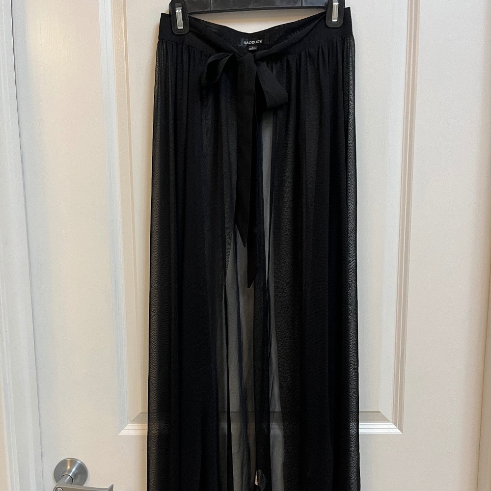 NAADAM Black Sheer Mesh Beach Cover up with Tie Waist Size S
